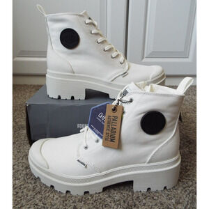 PALLADIUM Boots Womens 10 White Twill High Top Ortholite Goth Grunge Outdoor NEW